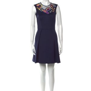 Ted Baker Lavensa Folk Neoprene Mini Navy Blue Skater Dress